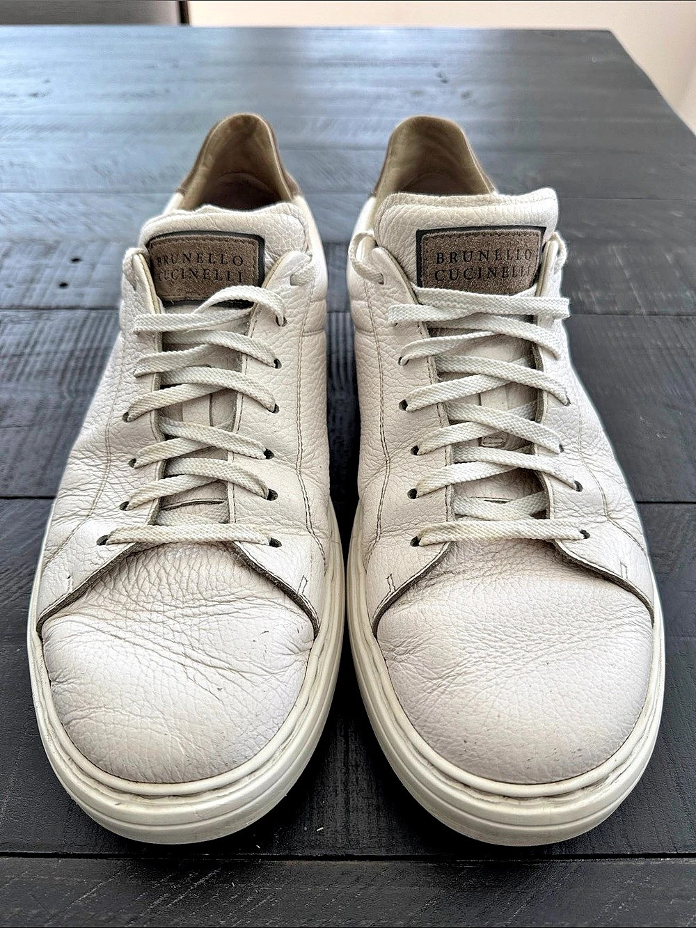 Brunello Cucinelli Grained Leather Low-Top Sneaker Sneakers White